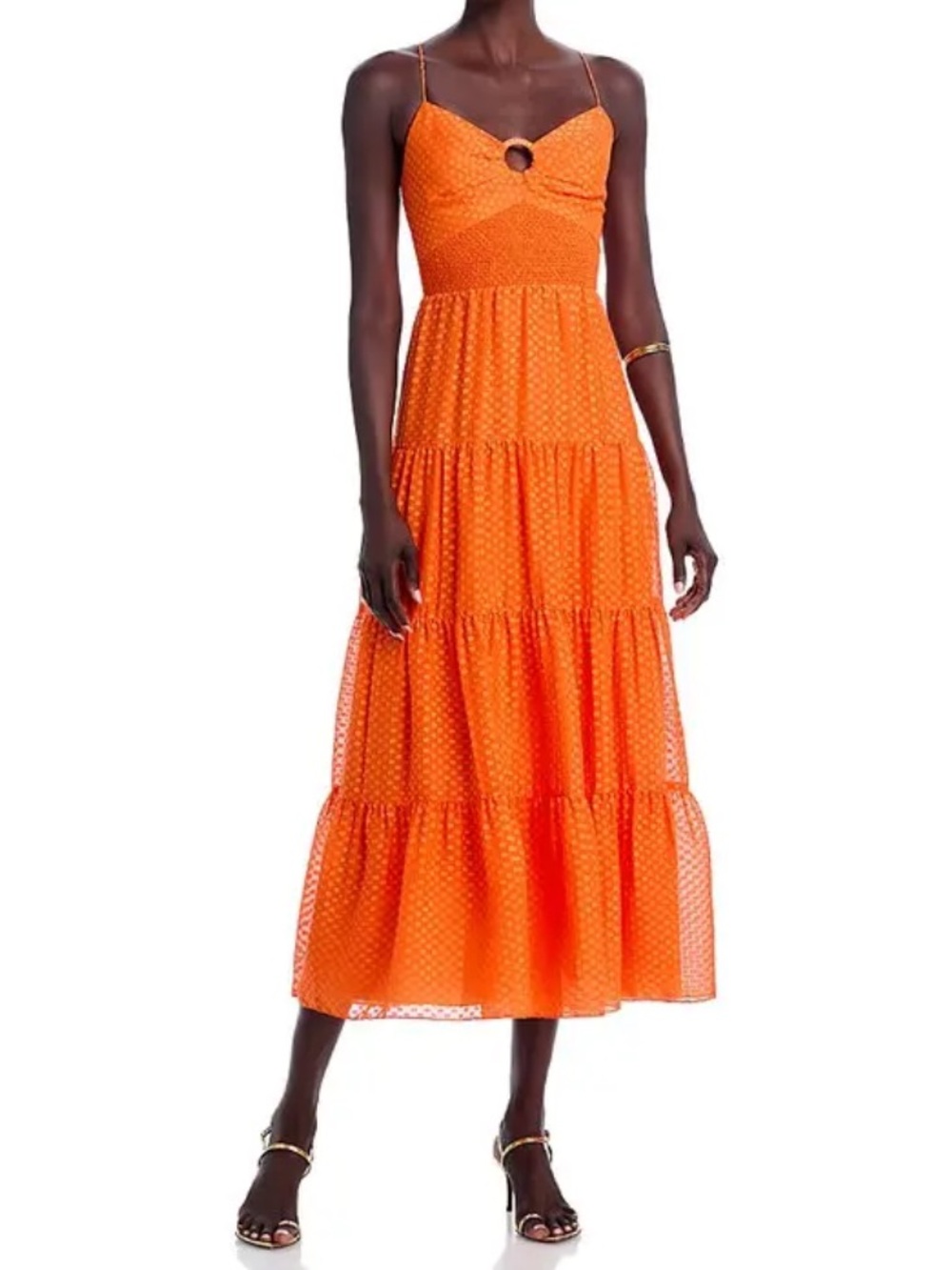 Alice + Olivia Clea Tiered Midi Orange Dress